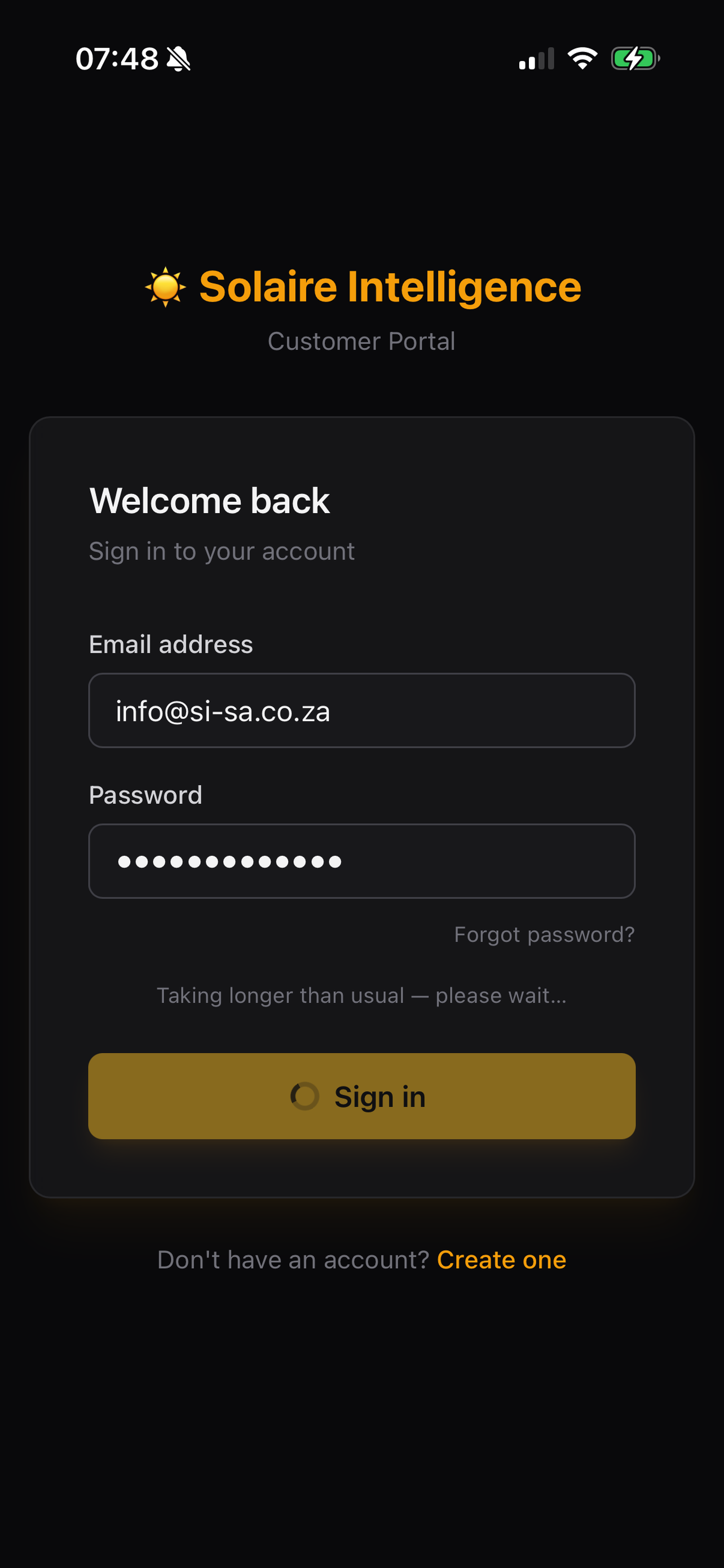 Sign in to your Solaire Intelligence account