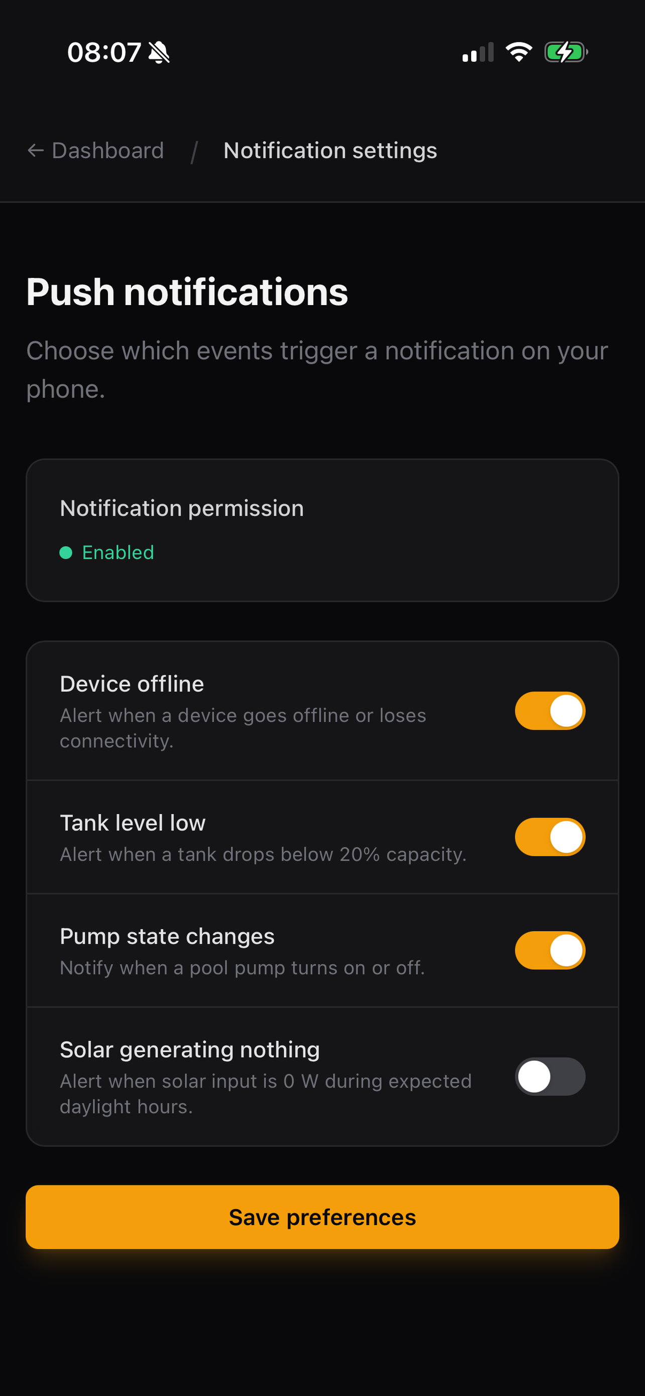 Push notification preferences