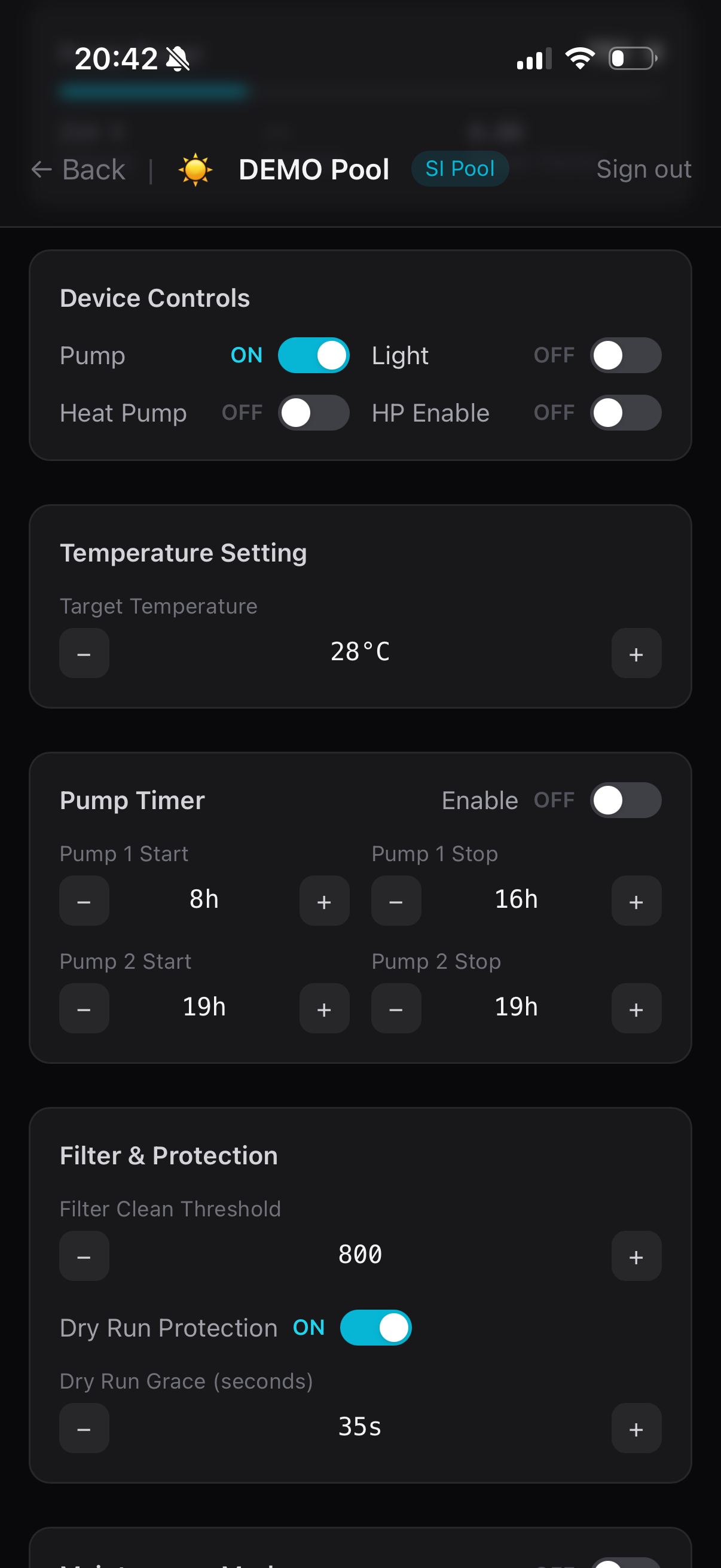 SI Pool — pump schedule and controls
